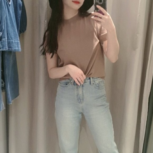 ZARA WOOL MODAL HIGH NECK SHORT SLEEVE BUTTON BACK BLOUSE - Picture 1 of 6